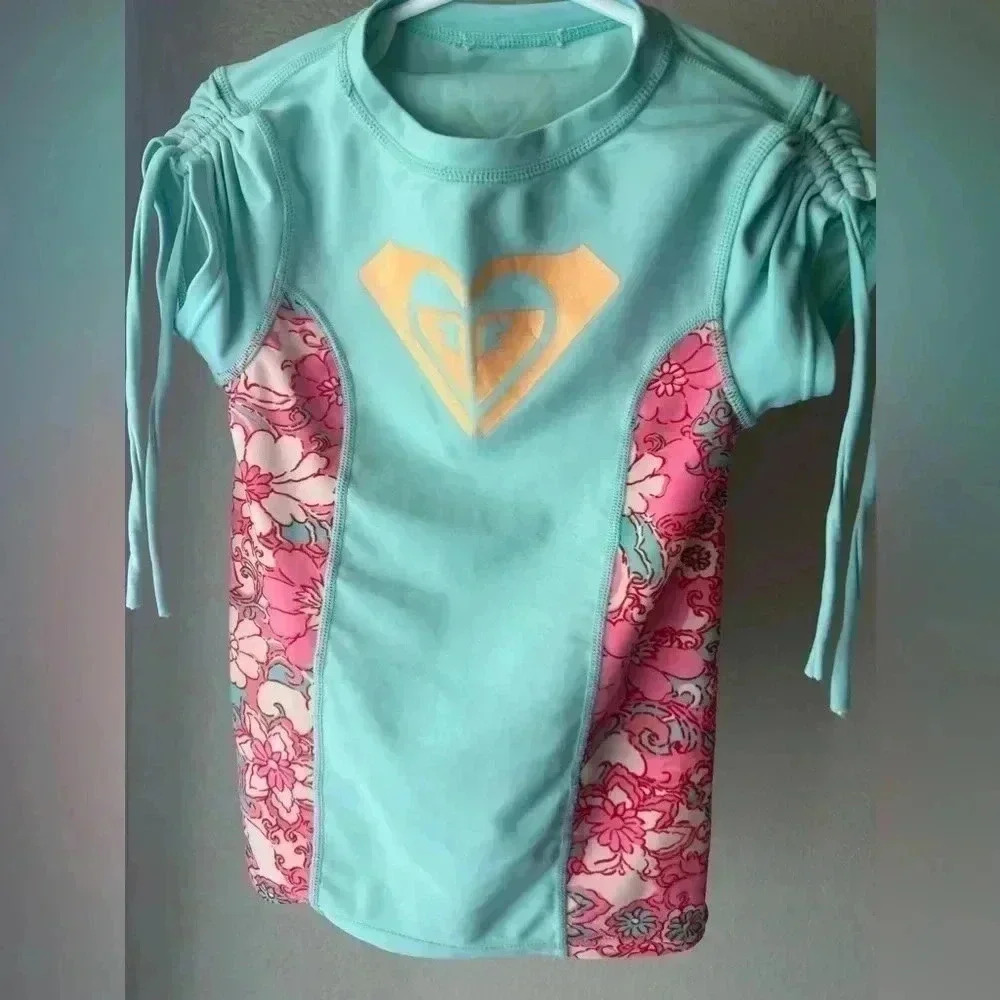 Roxy girls blue and floral rashguard